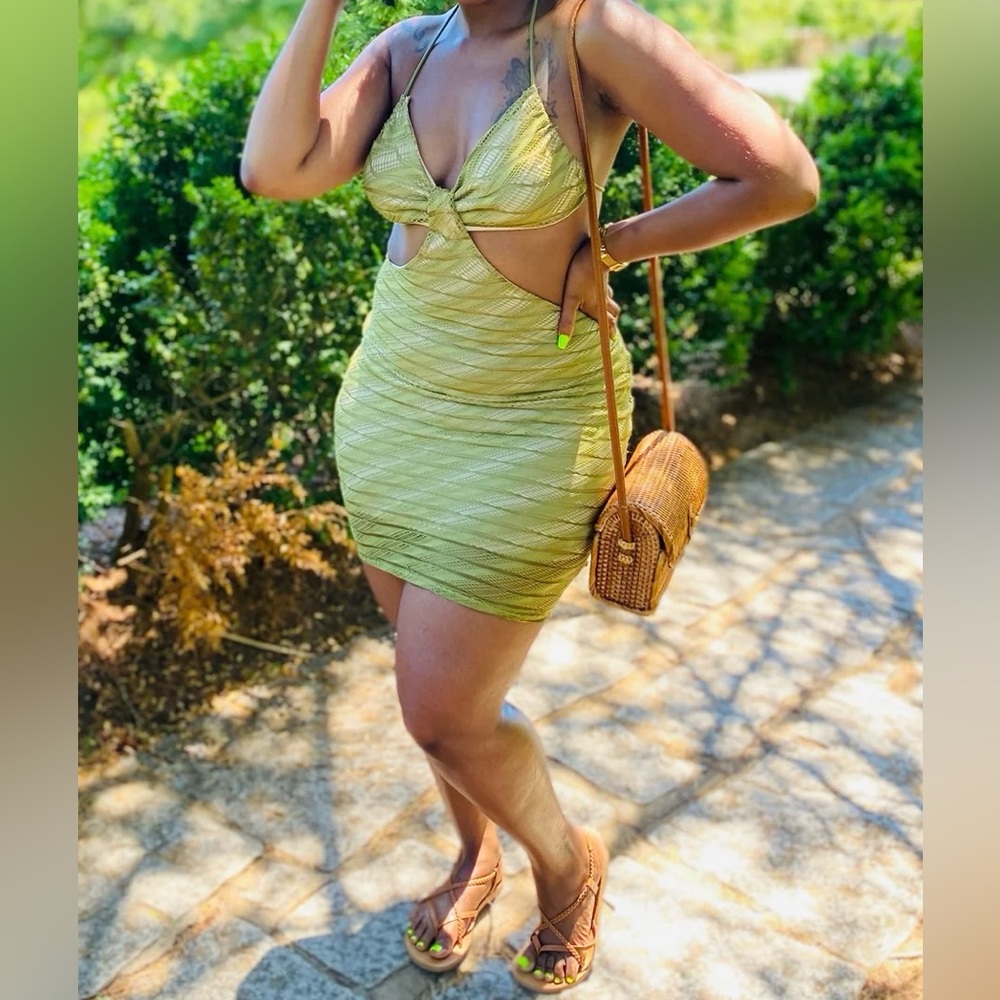Sexy Greenery Tie Halter Dress